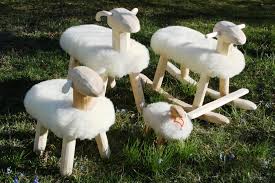 Sheep - Handmade pinewood and sheepskin sheep rockers and stools