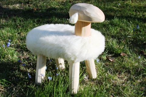 Sheep - Handmade pinewood and sheepskin sheep rockers and stools